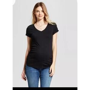 Isabel Maternity Short Sleeve V-Neck Side Shirred T-Shirt -small